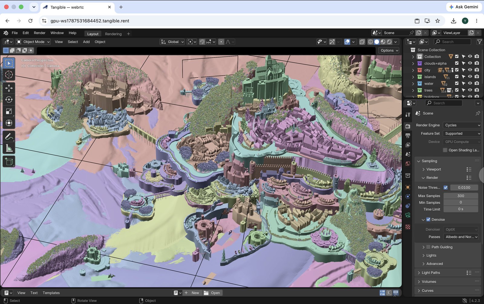 Blender streamed from a Tangible cloud GPU workstation in the browser
